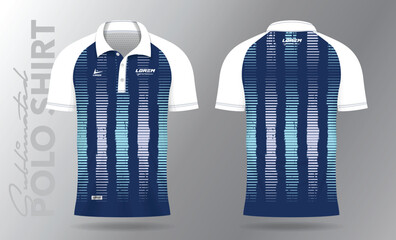 Sublimation blue Polo Shirt mockup template design for badminton jersey, tennis, soccer, football or sport uniform