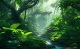 Fototapeta Sypialnia - Green beautifull jungle background, Generative AI Illustration.