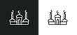 mosque and minaret icon isolated in white and black colors. mosque and minaret outline vector icon from religion collection for web, mobile apps ui.