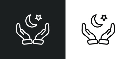 Wall Mural - muslim praying hands icon isolated in white and black colors. muslim praying hands outline vector ic