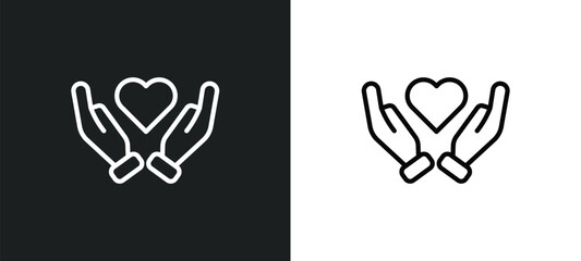 Wall Mural - heart in hands icon isolated in white and black colors. heart in hands outline vector icon from peop