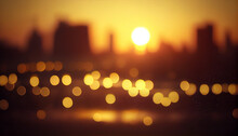 Summer Sun Blur Golden Hour Hot Sky At Sunset With City Rooftop View In The Background Fuzzy Urban Warm Bright Heat Wave Lights Skyline Ai Generated Image