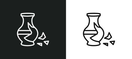 Wall Mural - broken vase icon isolated in white and black colors. broken vase outline vector icon from other coll