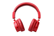 Red Headphones Isolated On Transparent Background. Generative AI