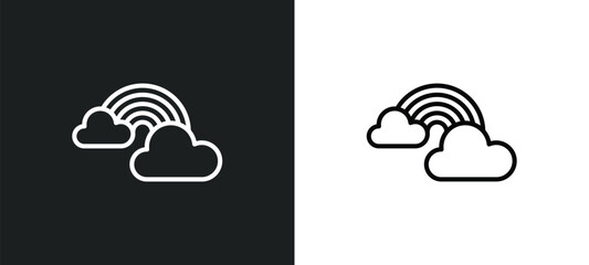 Wall Mural - rainbow behind a cloud icon isolated in white and black colors. rainbow behind a cloud outline vecto