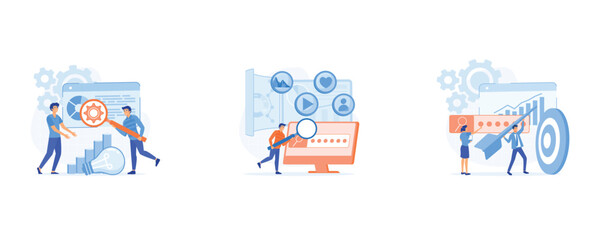 Wall Mural - seo targeting and performance concept, marketing and seo strategy, market trends and planning seo op