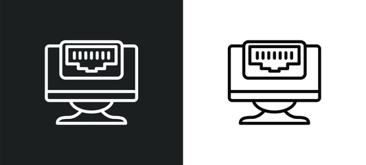 Wall Mural - ethernet icon isolated in white and black colors. ethernet outline vector icon from internet securit