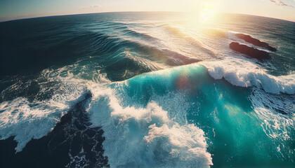 Wall Mural - Summertime seascape On a sunny day, the sea has lovely waves and is blue. aerial view from the top Aerial view of the sea with stunning tropical scenery. Ai generated image