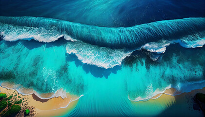 Wall Mural - Summertime seascape On a sunny day, the sea has lovely waves and is blue. aerial view from the top Aerial view of the sea with stunning tropical scenery. Ai generated image