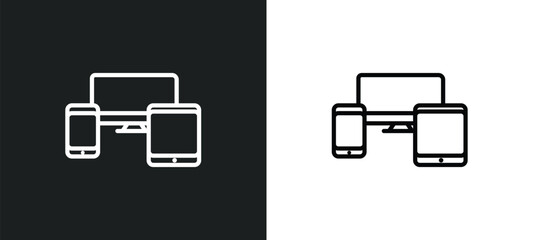 Wall Mural - devices icon isolated in white and black colors. devices outline vector icon from electronic devices