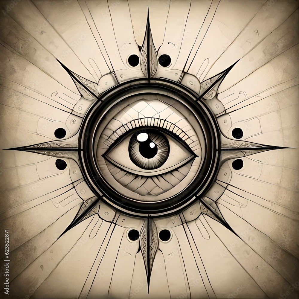 crying eye on the center of a cloud sketch tattoo cartoon Ai genarated ...