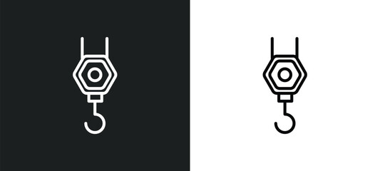 pulley hook icon isolated in white and black colors. pulley hook outline vector icon from construction collection for web, mobile apps and ui.