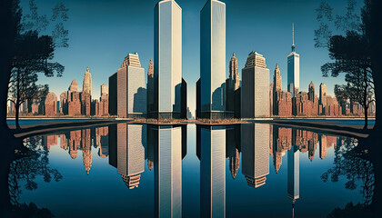 Canvas Print - New York and The World Trade Center skyline in 1999 - Generative AI