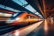 Generative AI an electric train going at high speed, photo created with long exposure time