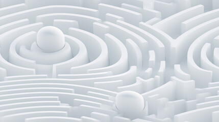 Seamless pattern background of 3d labyrinth in concentric circles with pure white and soft shadows