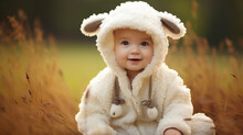 Baby With Farm Animal Halloween Costume Of A Sheep Or Lamb