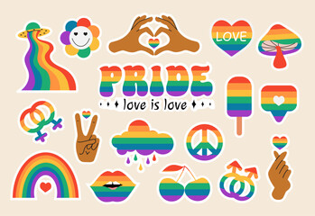 lgbt sticker pack on beige background. lgbtq set. symbol of the lgbt pride community. lgbt flat styl