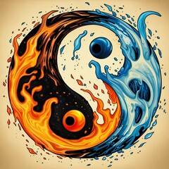 Wall Mural - yin yang water fire