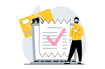 Poster - Electronic receipt concept with people scene in flat design for web. Man paying with credit card and receiving payment confirmation. Illustration for social media banner, marketing material.