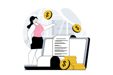 Wall Mural - Electronic receipt concept with people scene in flat design for web. Woman making online payment and receiving check confirmation. Illustration for social media banner, marketing material.