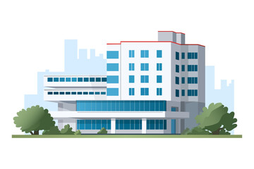 Wall Mural - Building with trees in the background of the city, can be used as a hospital or government agency. Cityscape. Vector illustration.