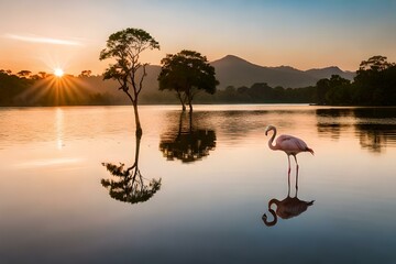 Poster - sunset on the river