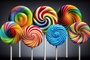 Wall Mural - Colorful lollipops on black background