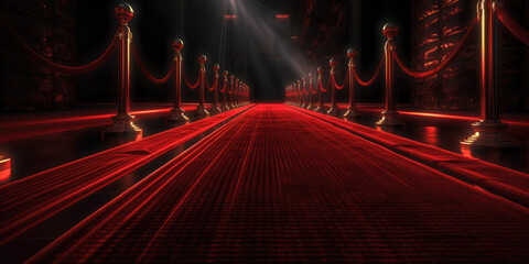 Luxury red carpet on a dark background. Generative ai