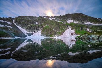 Wall Mural - night view of seven rila lakes and waterfalls in nature of mountain range, hiking, trekking and tour