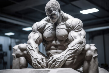  Veiny strong bodybuilder, big muscles, sculpted from clay