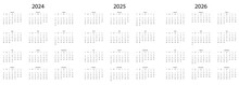 Calendar 2024 - 2026 Years. Vector Illustration