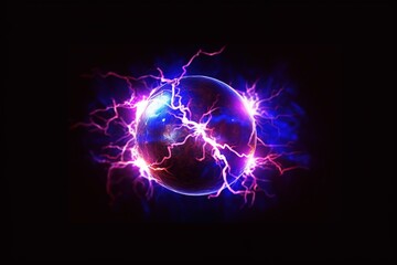 Wall Mural - energy of fractal. electric ball with strikes lightning. generative ai