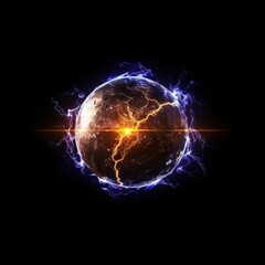 Wall Mural - energy of fractal. electric ball with strikes lightning. generative ai