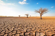 Leinwandbild Motiv Dead trees on dry cracked earth metaphor Drought, Water crisis and World Climate change, generative ai 