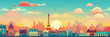 Paris city panorama, urban landscape with modern buildings. Business travel and travelling of landmarks. Illustration, web background. Skyscraper silhouette. France - Generative AI