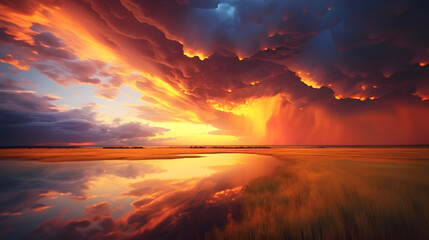 Wall Mural - Utterly spectacular sunset with colourful clouds lit by the sun. Epic Bright Sky, Sunset landscape