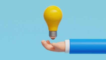3D cartoon hand giving idea to another hand. Innovation and inspiration. Thinking, good idea and business success creative concept. Seamless loop. 3d animation