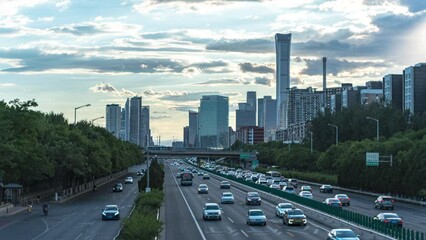 Wall Mural - Morning rush hour of traffic flow in Beijing CBD