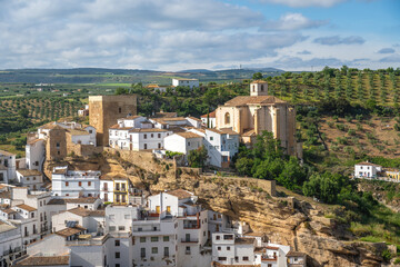 Sticker - Skyline with Church of la Encarnacion and Torreon del Homenage Tower - Setenil de las Bodegas, Andalusia, Spain