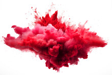 Bright Red Holi Paint Color Powder Festival Explosion Burst Isolated White Background. Industrial Print Concept Background