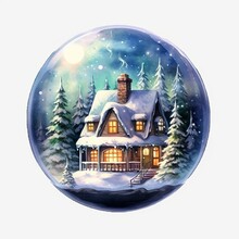 Winter House In A Glass Bowl Generative AI