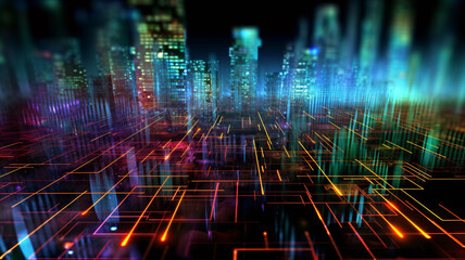 Wall Mural - a modern technology background with neon lights and lines -generative ai, ai generated
