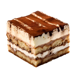 Classic Italian tiramisu cake isolated on transparent background
