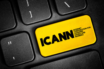 Wall Mural - ICANN - Internet Corporation for Assigned Names and Numbers acronym, technology concept text button on keyboard