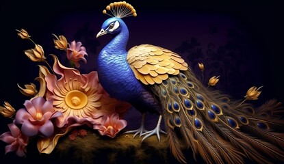 Wall Mural - 3d peacock tumbler wrap design with colorful wings