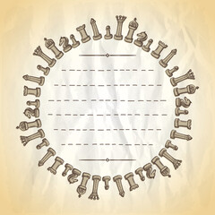 Wall Mural - chess frame art with chess figures and place for text on an old style paper backdrop