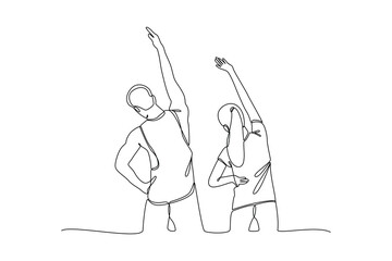 Continuous one line drawing people performing outdoor activities. Sports concept. Single line draw design vector graphic illustration.