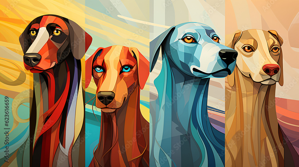Abstract Animalia: A Vibrant Mosaic of Dogs, Cats, and Exotic Creatures, Transformed into Abstract Expressions of Shapes and Colors, Generative AI, Generativ, KI