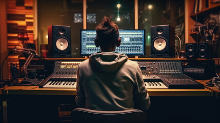 A music producer is making a song in the recording studio