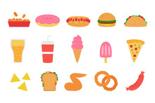 Set Of Fast Food Element Flat Design Illustration